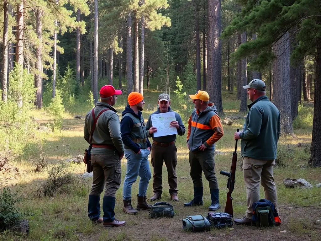 A group of hunters participating in a safety training session outdoors, highlighting ACCAC's focus on member education and safety.